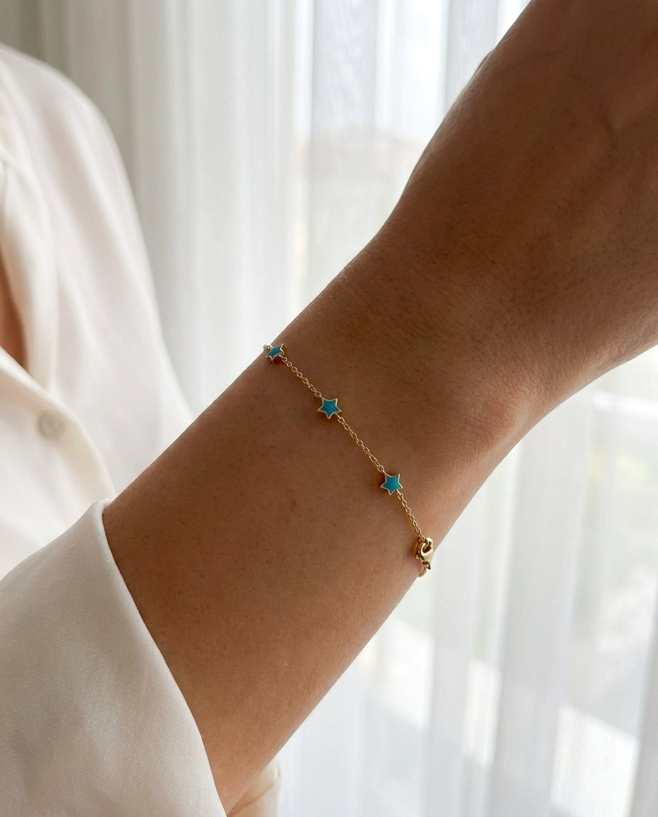 Dainty Gold Bracelet with Turquoise Stars