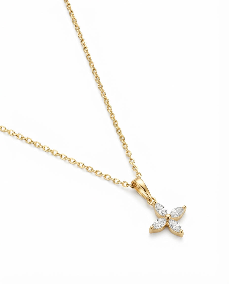 Sparkling Crystal Flower Pendant Necklace in Gold