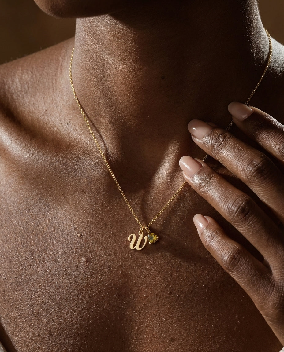 Personalized Initial & Birthstone Necklace in Gold