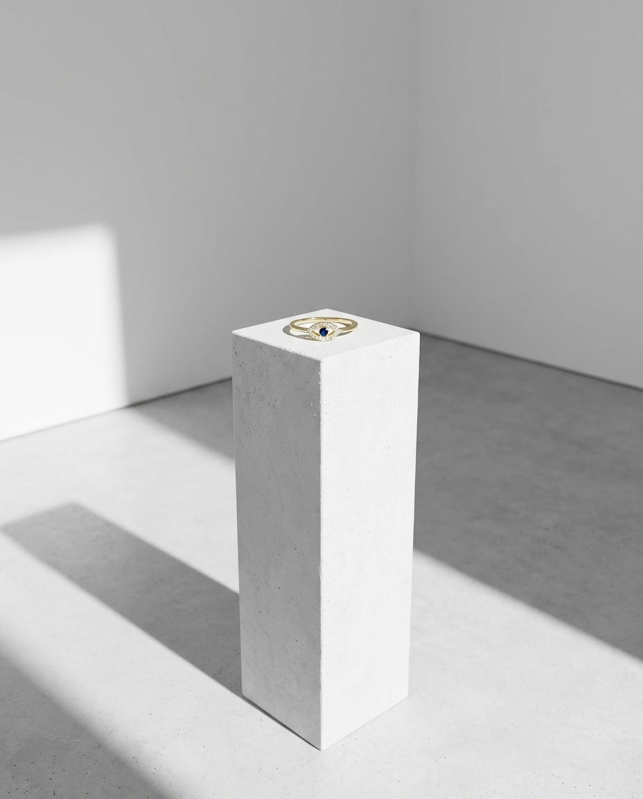 Dainty Gold Evil Eye Ring with Diamond & Sapphire