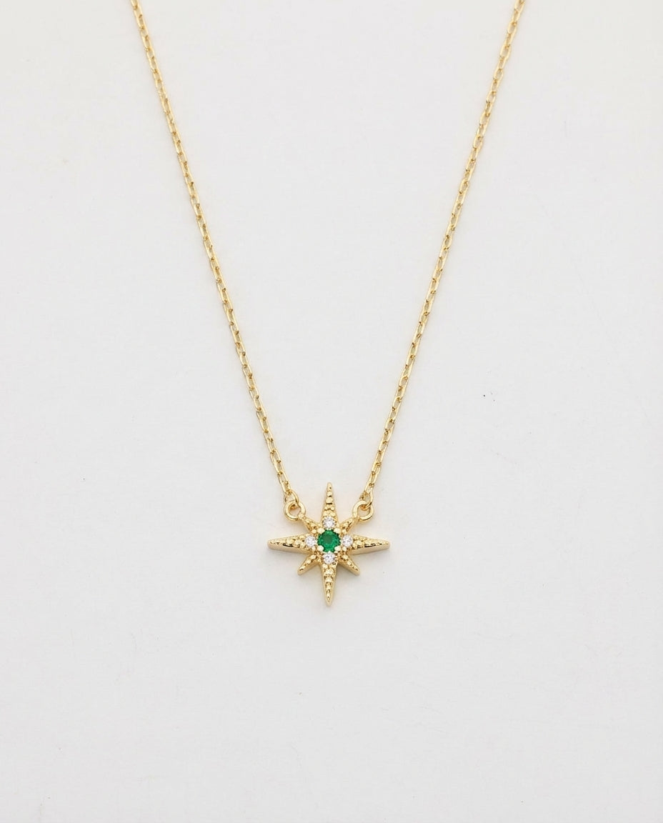 Emerald Starburst Gold Pendant Necklace | Celestial Jewelry