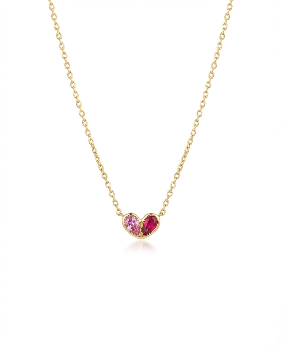 Gold Toi et Moi Heart Birthstone Necklace