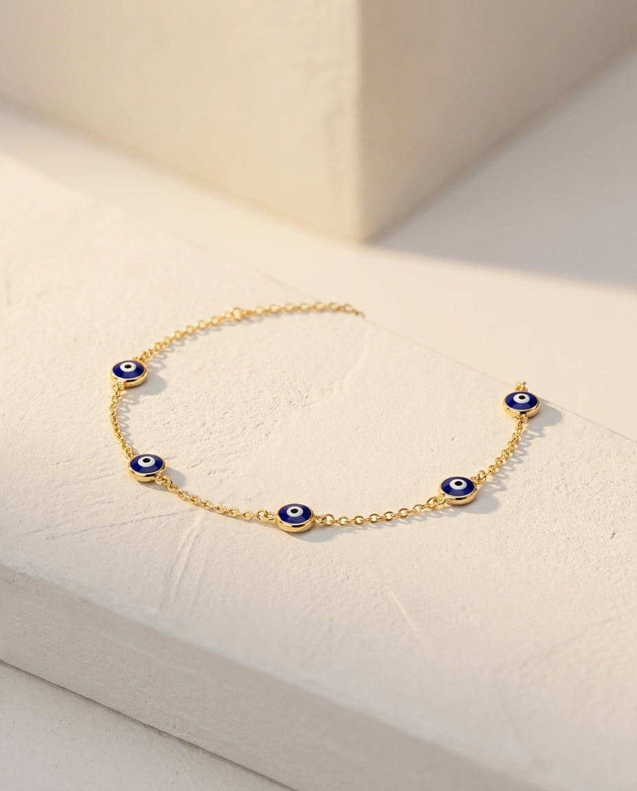 Dainty Evil Eye Bracelet | Gold Plated Protection Chain