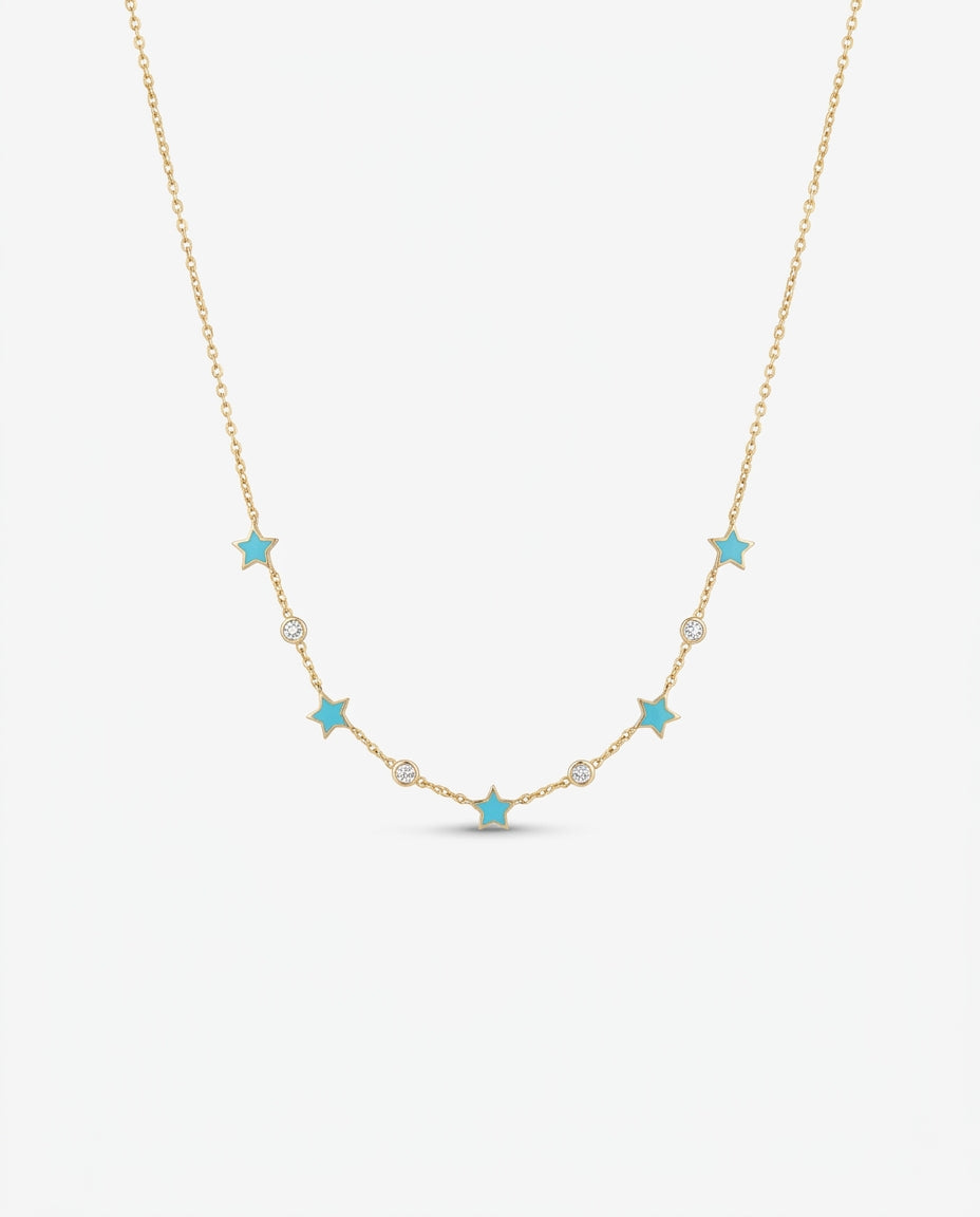 Celestial Turquoise Star & Mosanite Gold Necklace
