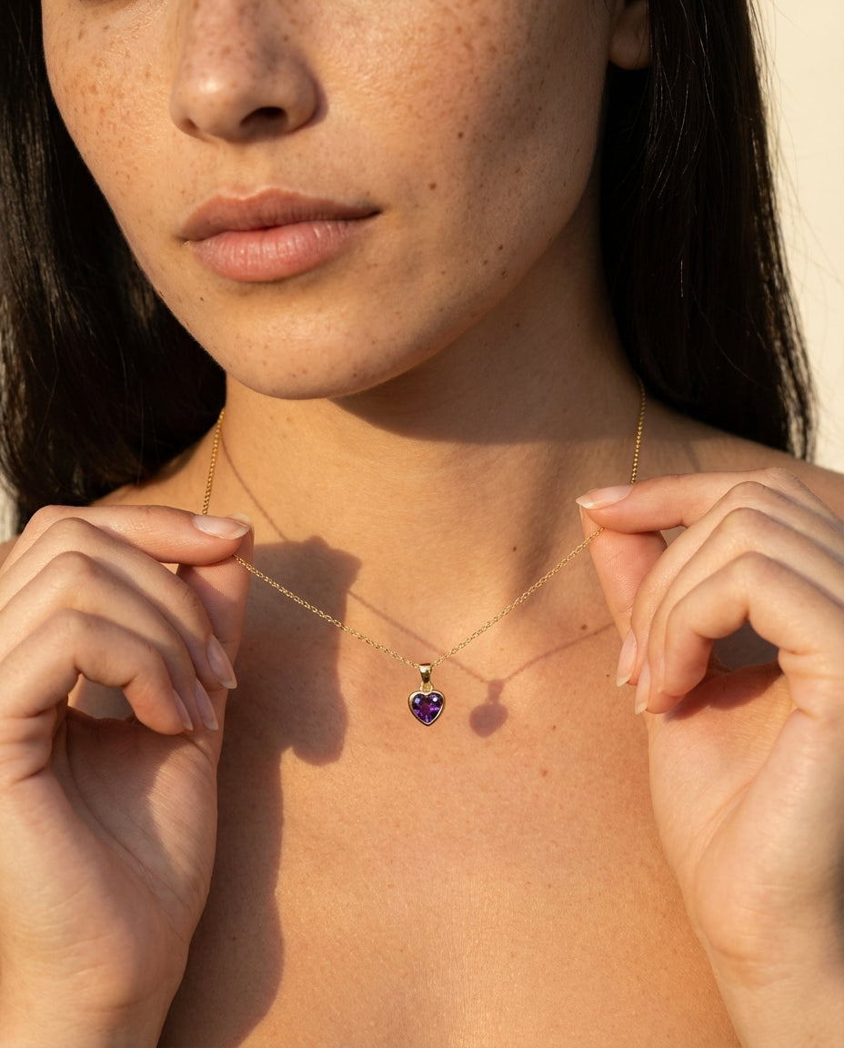 Gold Amethyst Heart Pendant Necklace | Dainty Gemstone Jewelry