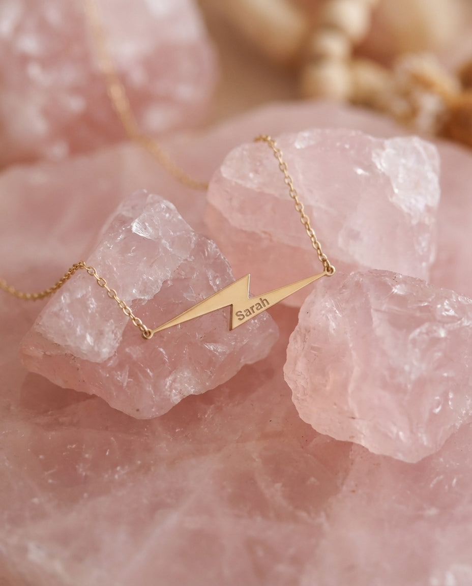 Personalized Lightning Bolt Name Necklace - Gold Finish