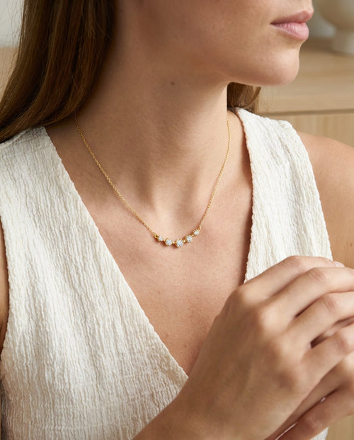 Elegant Curved Diamond Bar Necklace in 14k Gold Plated