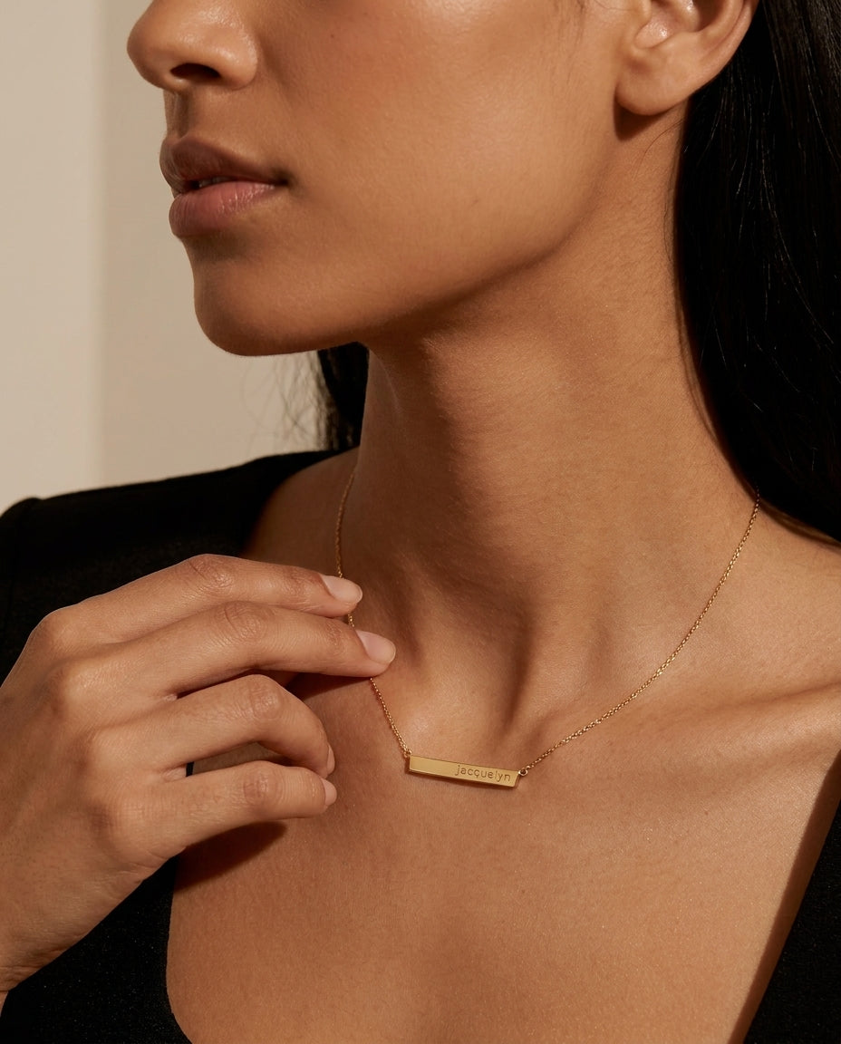 Personalized Engraved Gold Bar Name Necklace