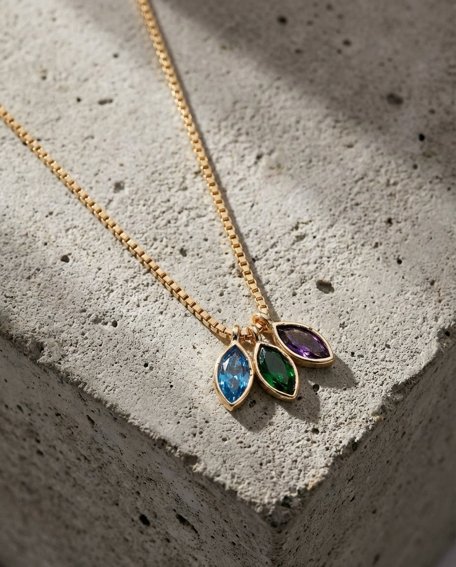 Personalized Gold Family Birthstone Leaf Necklace