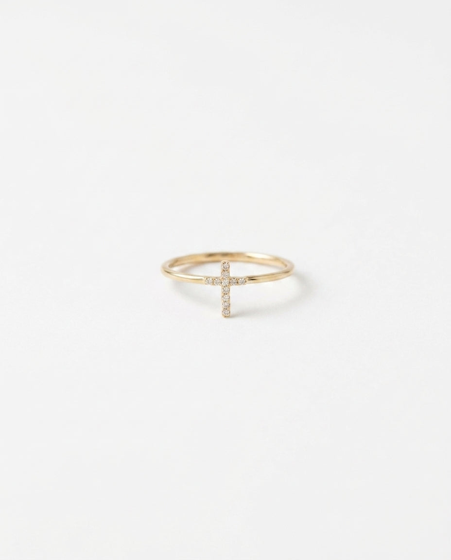 Dainty Pave Diamond Cross Ring in Silver