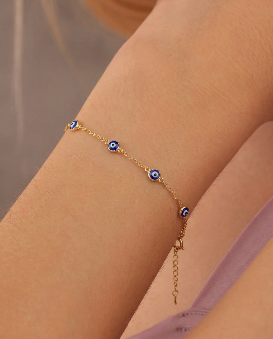 Dainty Evil Eye Bracelet | Gold Plated Protection Chain