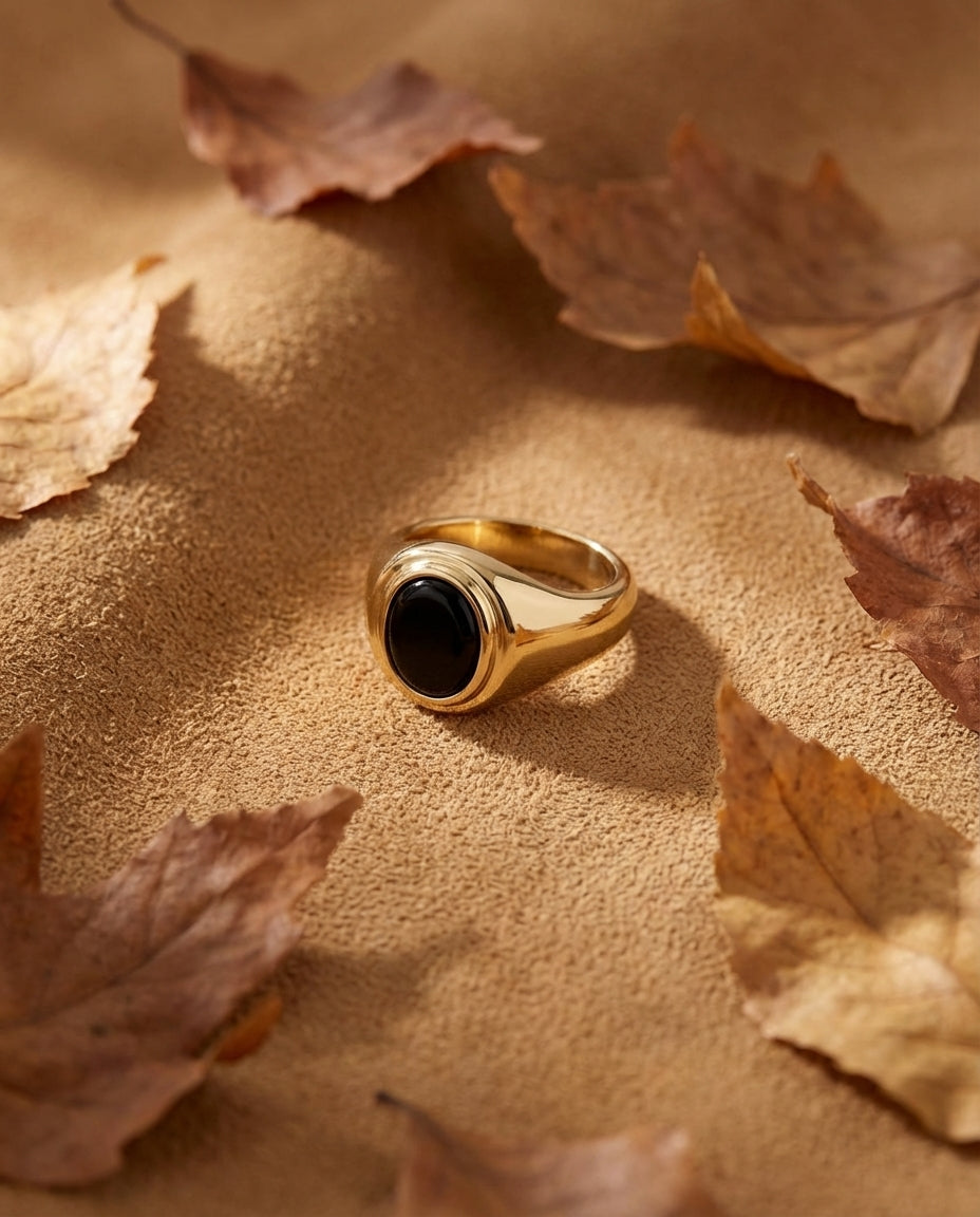 Classic Gold Signet Ring with Black Onyx