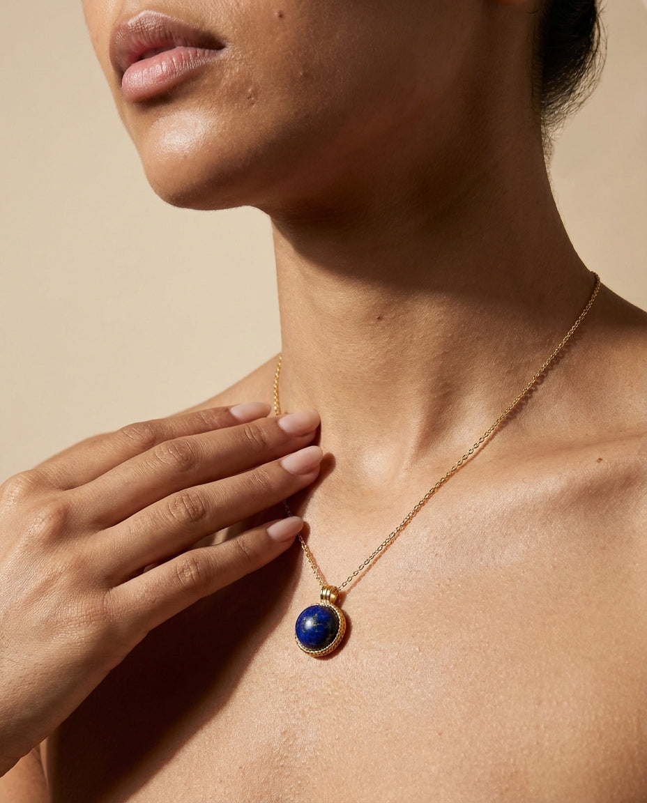 Vintage Lapis Lazuli Gold Pendant Necklace
