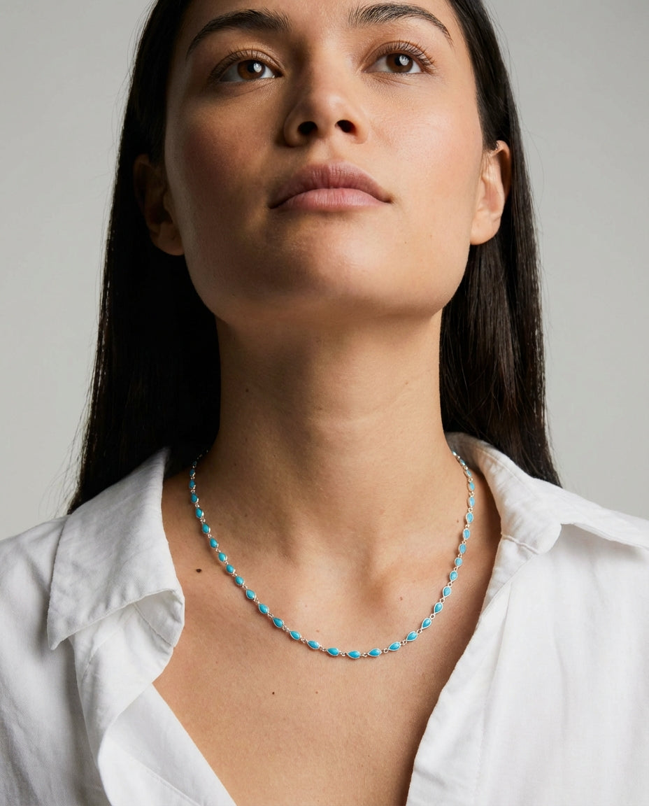 Dainty Turquoise & Gold Marquise Station Necklace
