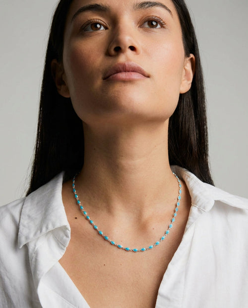 Dainty Turquoise & Gold Marquise Station Necklace