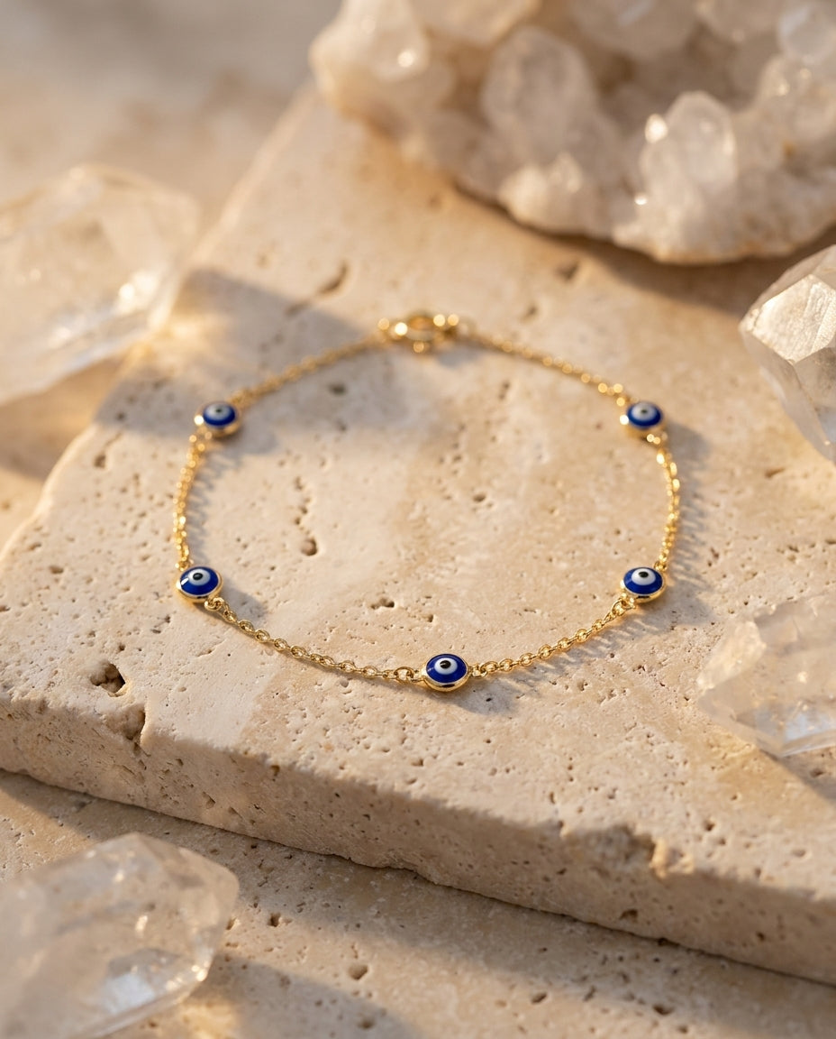 Dainty Evil Eye Bracelet | Gold Plated Protection Chain