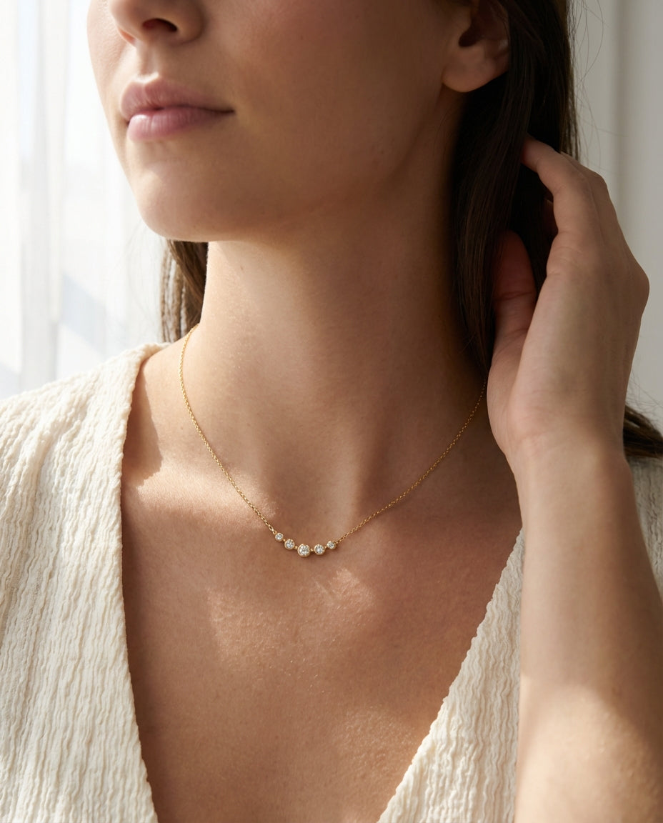 Elegant Curved Diamond Bar Necklace in 14k Gold Plated