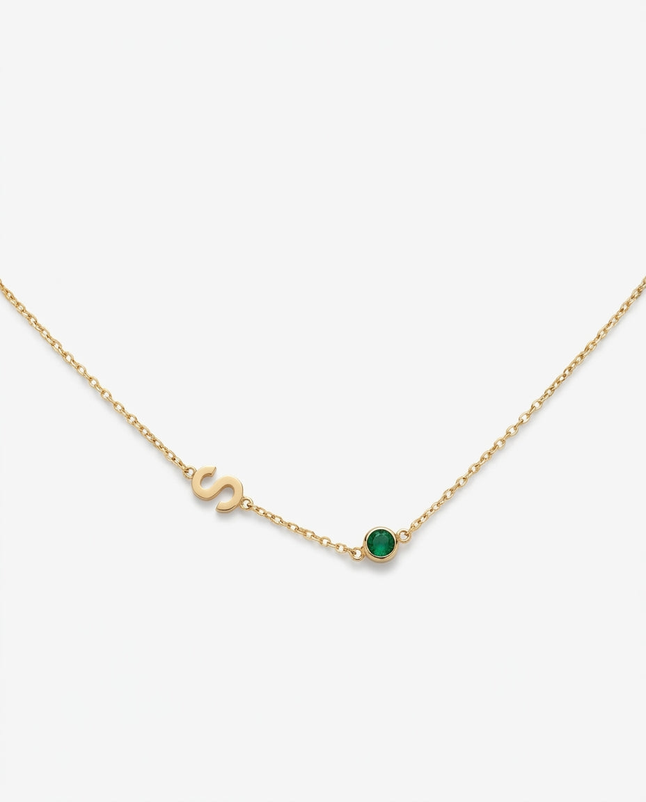 Personalized Initial & Birthstone Gold Necklace - Dainty Jewelry