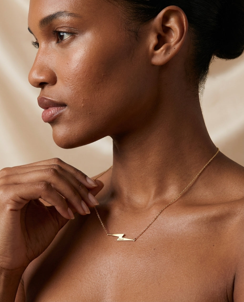 Personalized Lightning Bolt Name Necklace - Gold Finish