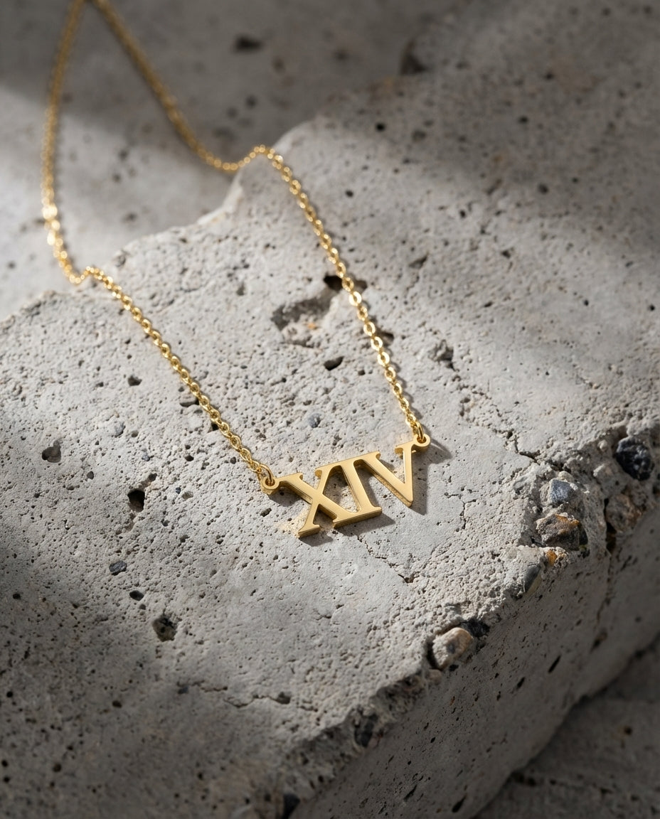 Gold Roman Numeral XIV Necklace | Dainty Number Pendant