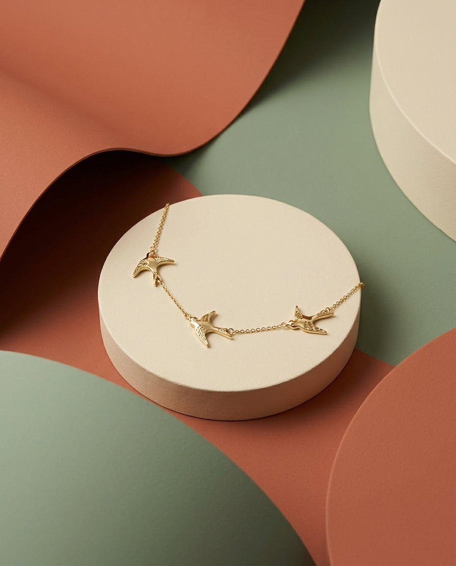 Dainty Gold Swallow Flight Necklace - Minimalist Bird Charm Jewelry