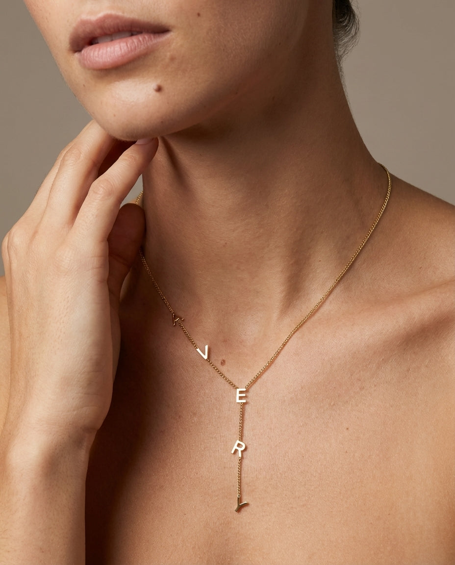 Personalized Gold Name Lariat Necklace - Dainty Letter Jewelry