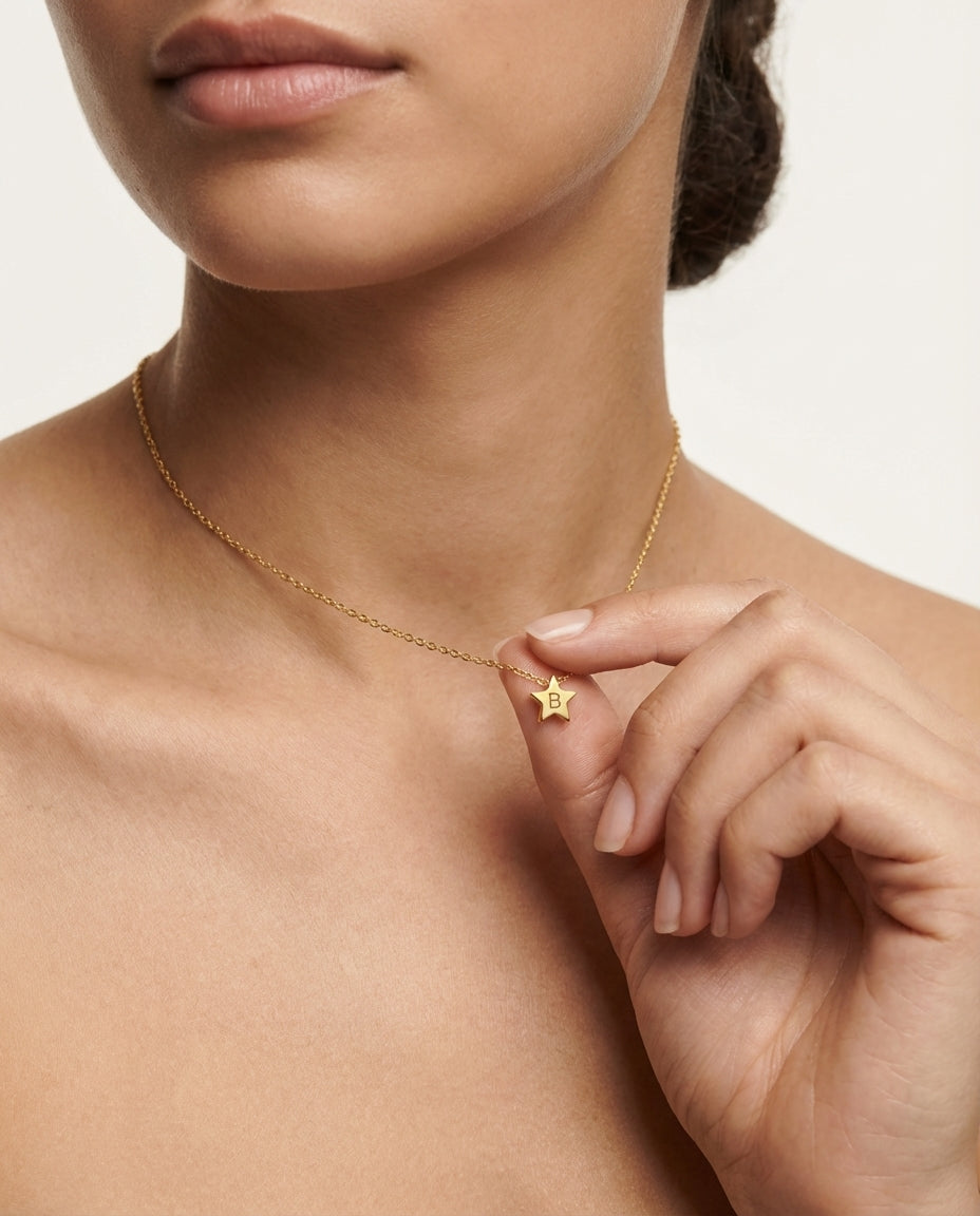 Personalized Gold Star Initial Necklace - Dainty Custom Jewelry