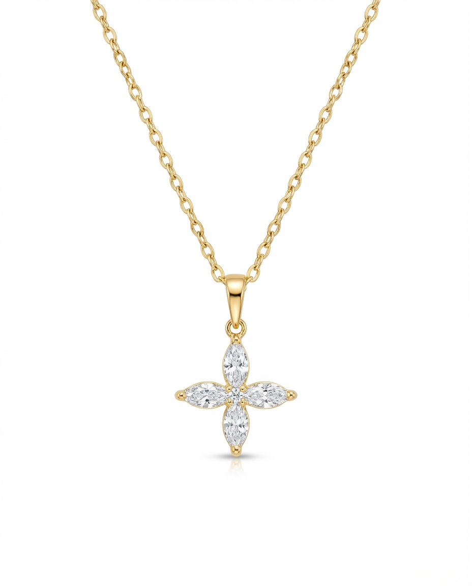 Sparkling Crystal Flower Pendant Necklace in Gold