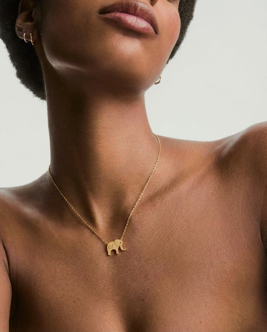 Personalized Gold Elephant Initial Necklace | Dainty Good Luck Charm