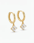 Crystal Clover Charm Gold Huggie Hoop Earring