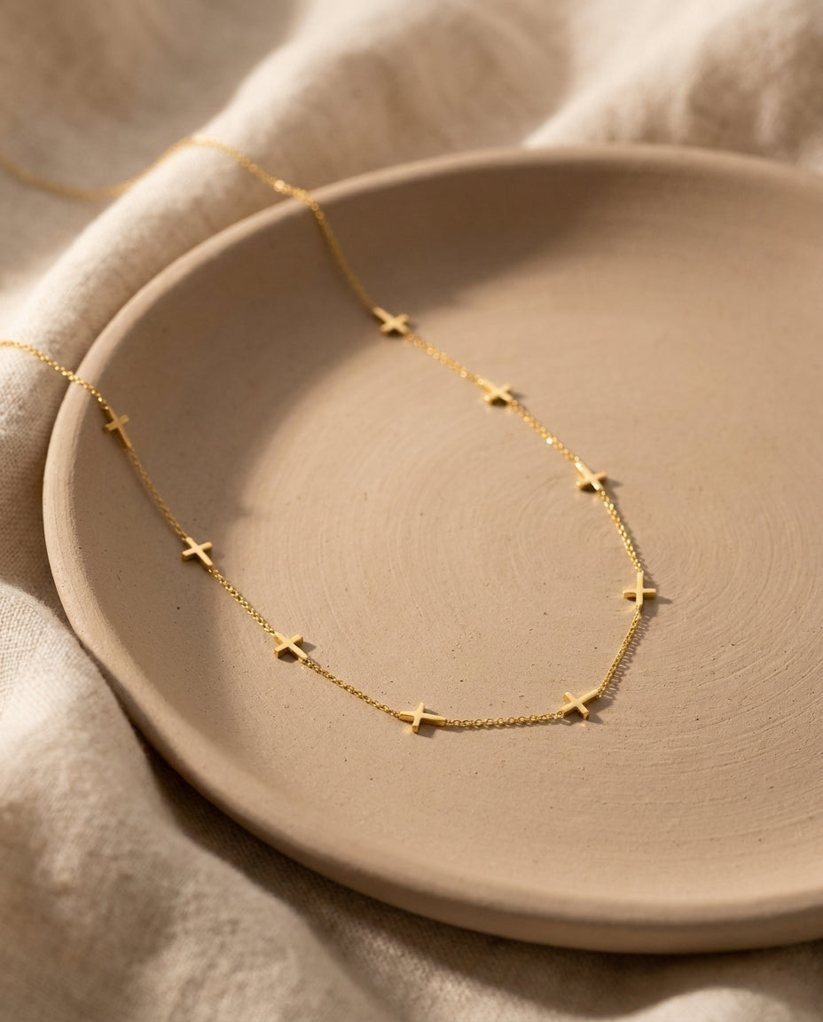 Dainty Gold Cross Station Necklace | Minimalist Faith Jewelry