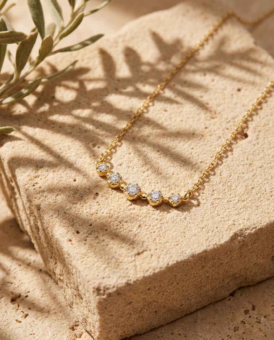Elegant Curved Diamond Bar Necklace in 14k Gold Plated