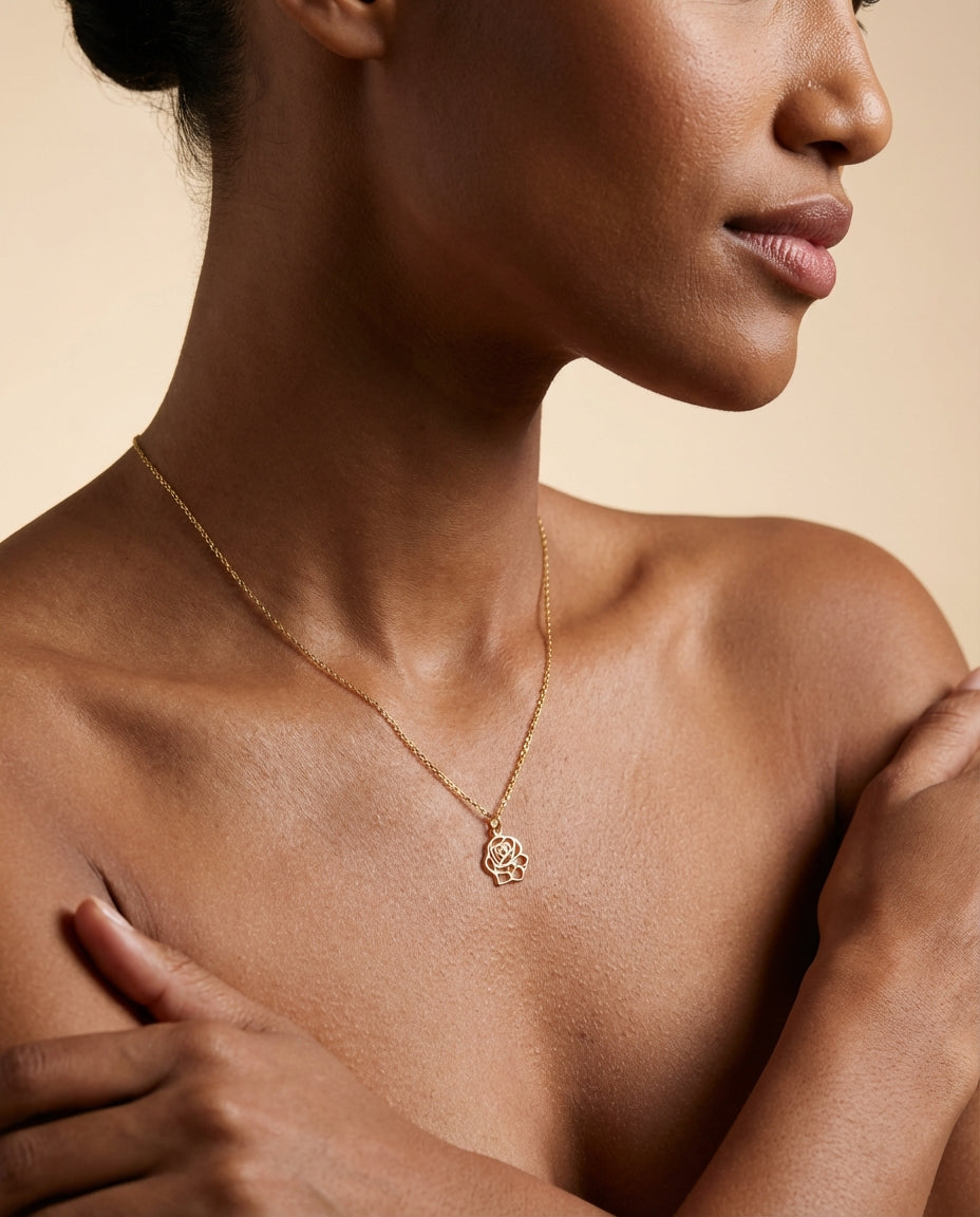 Vertical Gold Birth Flower Necklace | Personalized Floral Charm