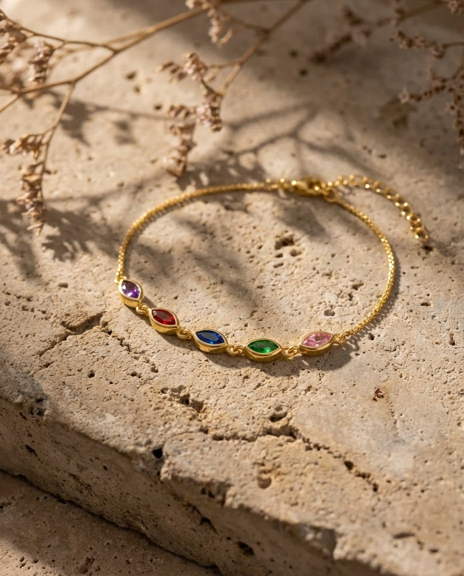 Vibrant Rainbow Marquise Crystal Gold Bracelet