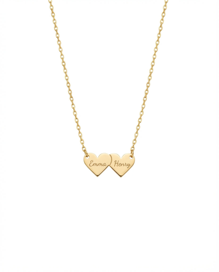 Personalized Two Heart Name Necklace in Gold