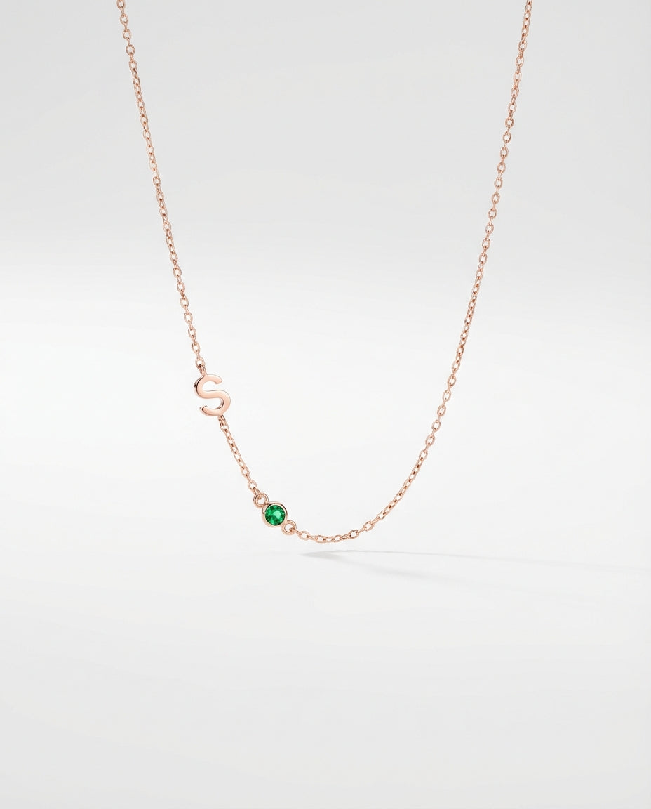 Personalized Initial & Birthstone Gold Necklace - Dainty Jewelry