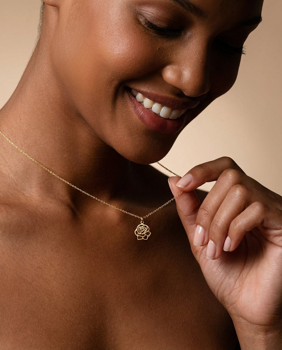 Vertical Gold Birth Flower Necklace | Personalized Floral Charm