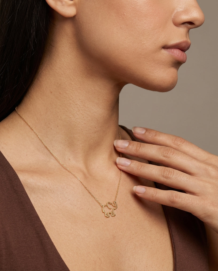 Minimalist Gold Elephant Necklace | Dainty Animal Charm Jewelry