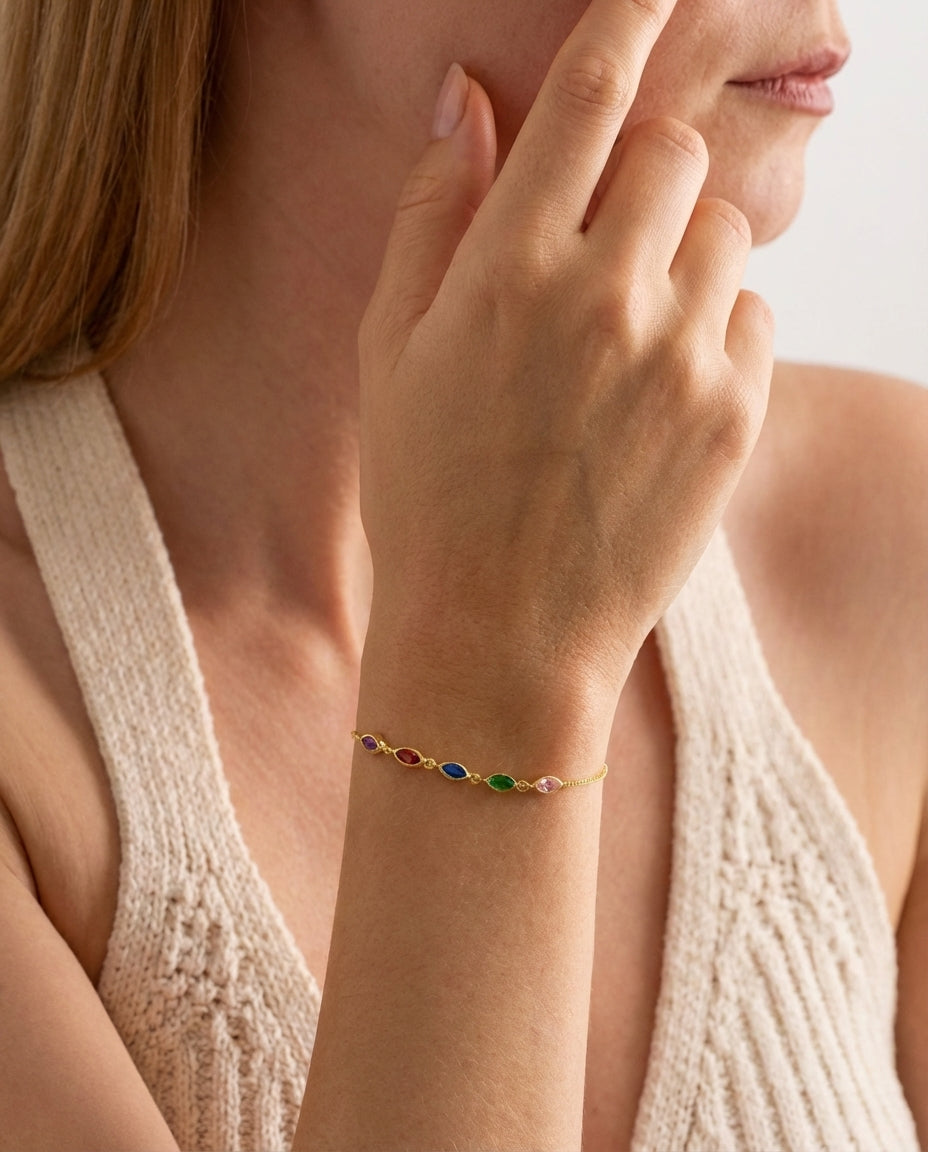 Colorful Marquise Birthstone Bracelet in Gold