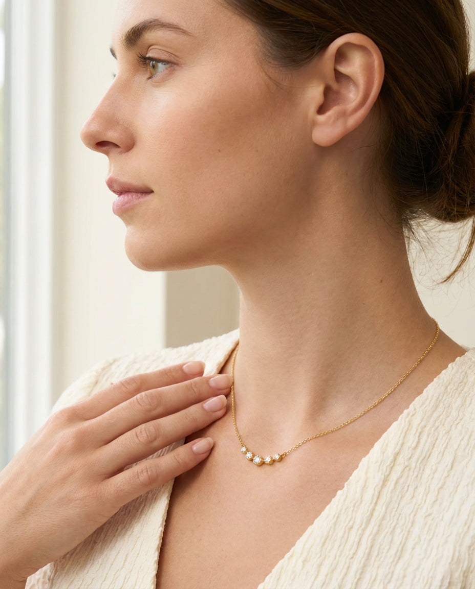 Elegant Curved Diamond Bar Necklace in 14k Gold Plated