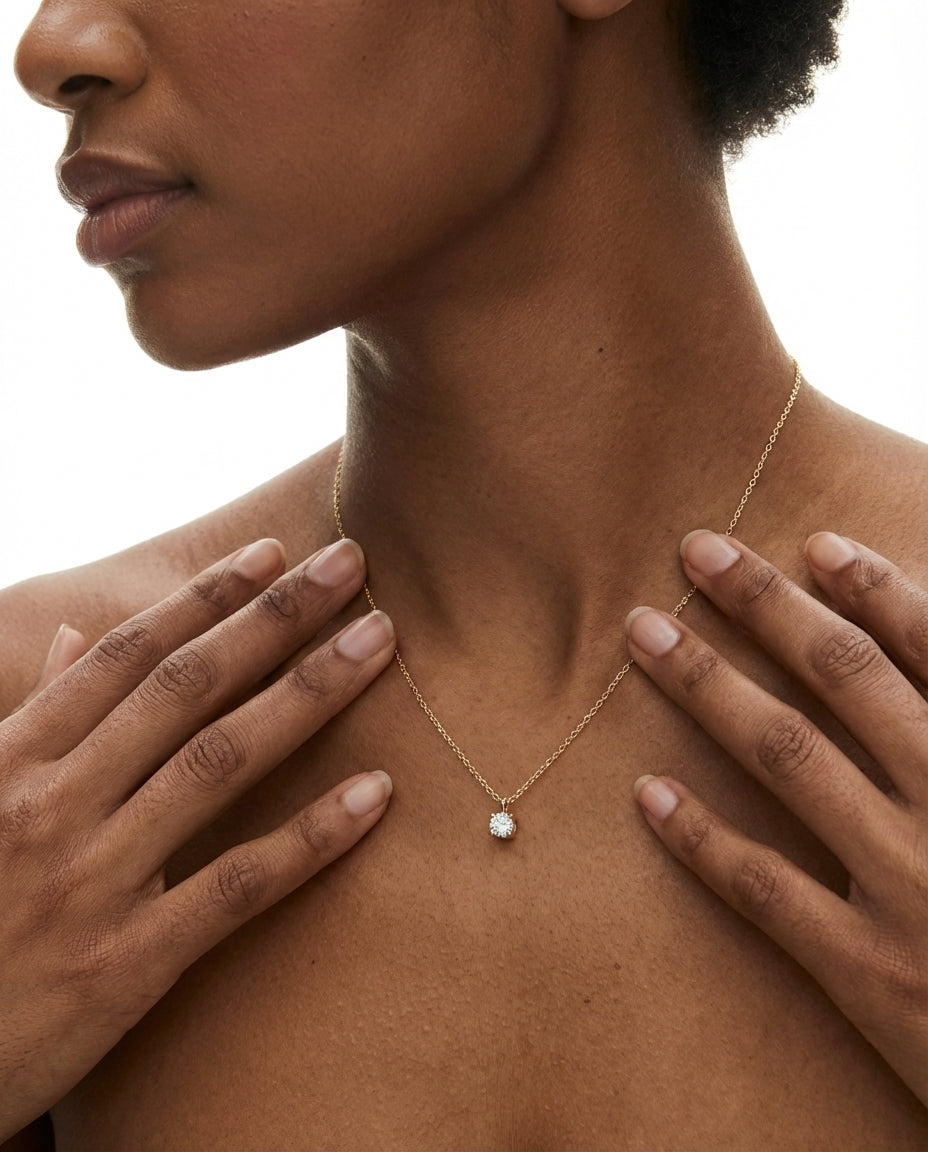 Elegant Gold Solitaire Diamond Pendant Necklace