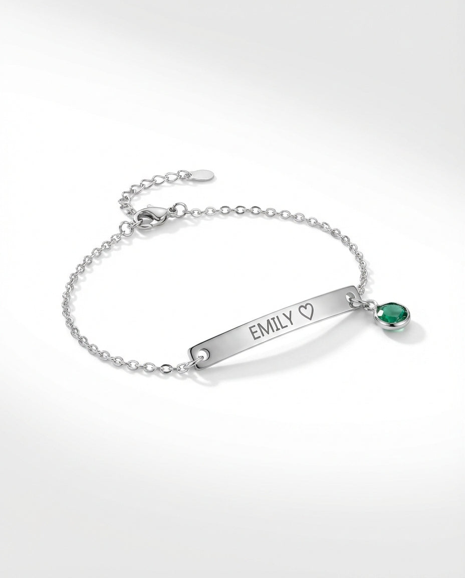 Personalized Gold Bar Bracelet with Birthstone - Engraved Name Jewelry