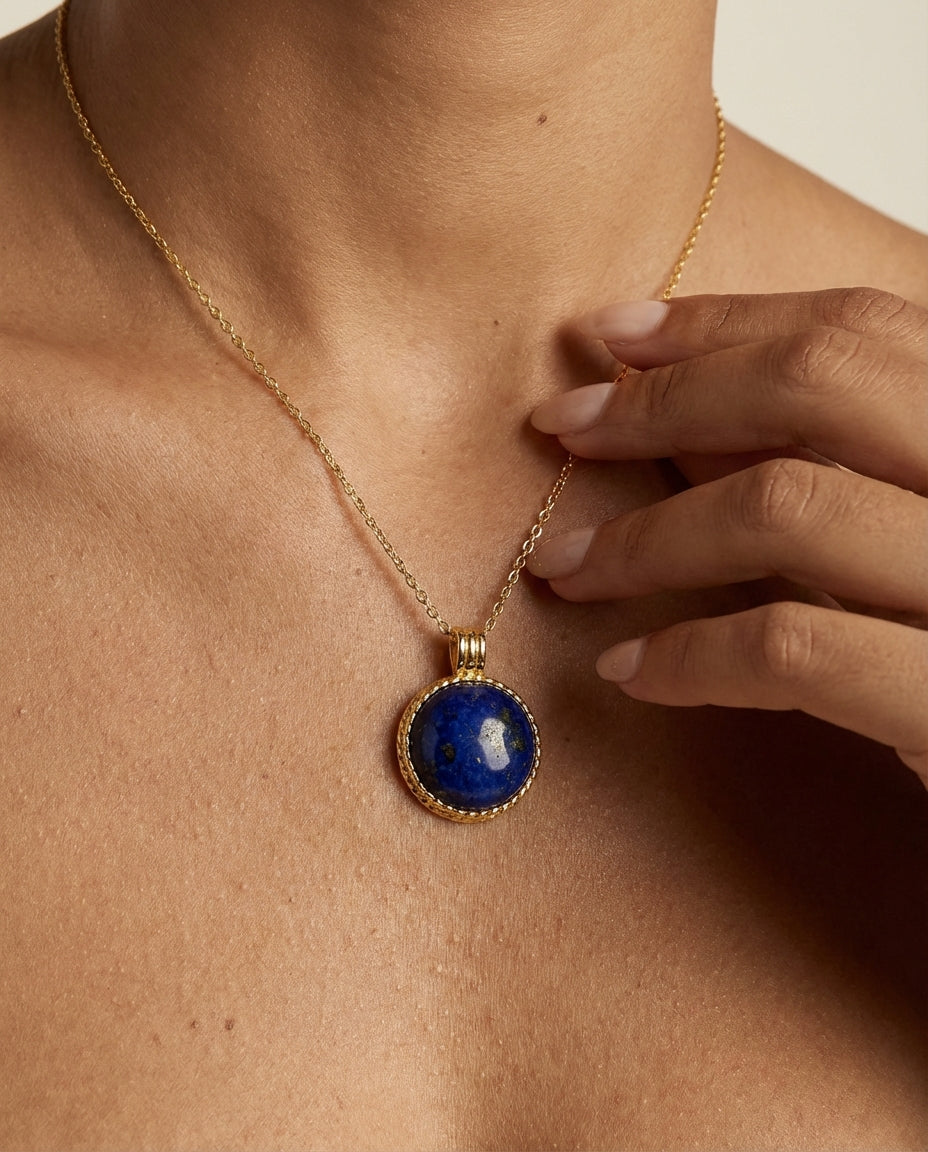 Vintage Lapis Lazuli Gold Pendant Necklace