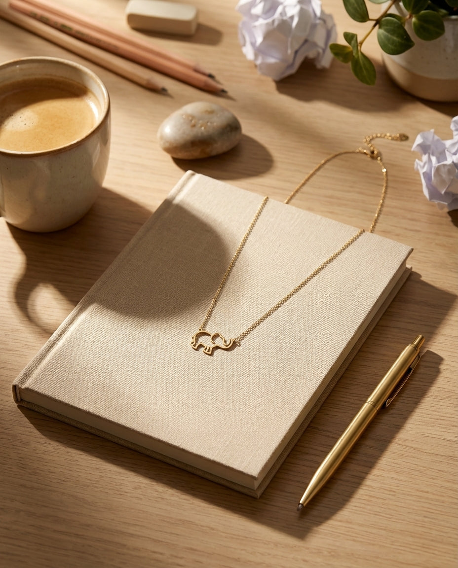 Minimalist Gold Elephant Necklace | Dainty Animal Charm Jewelry