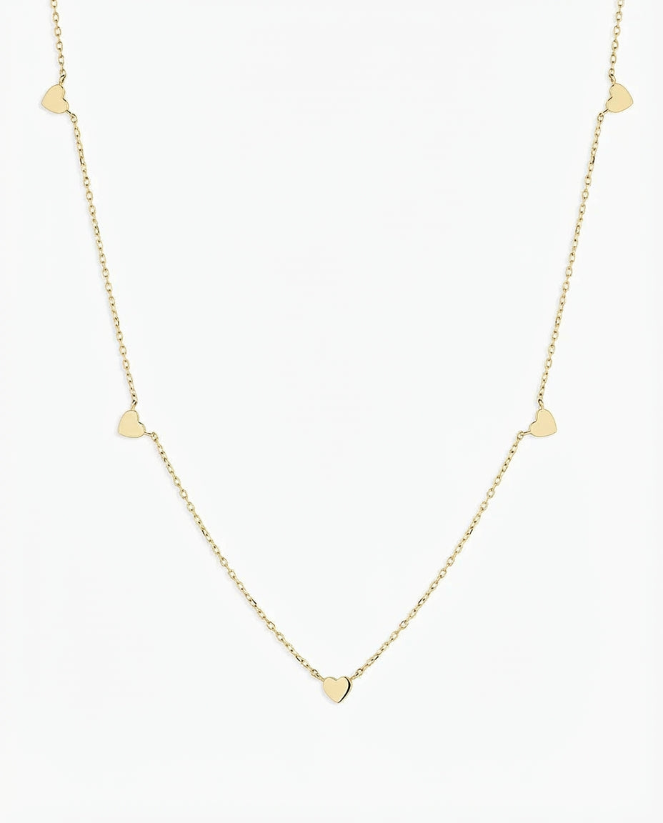 Dainty Gold Heart Station Necklace | Minimalist Charm Jewelry