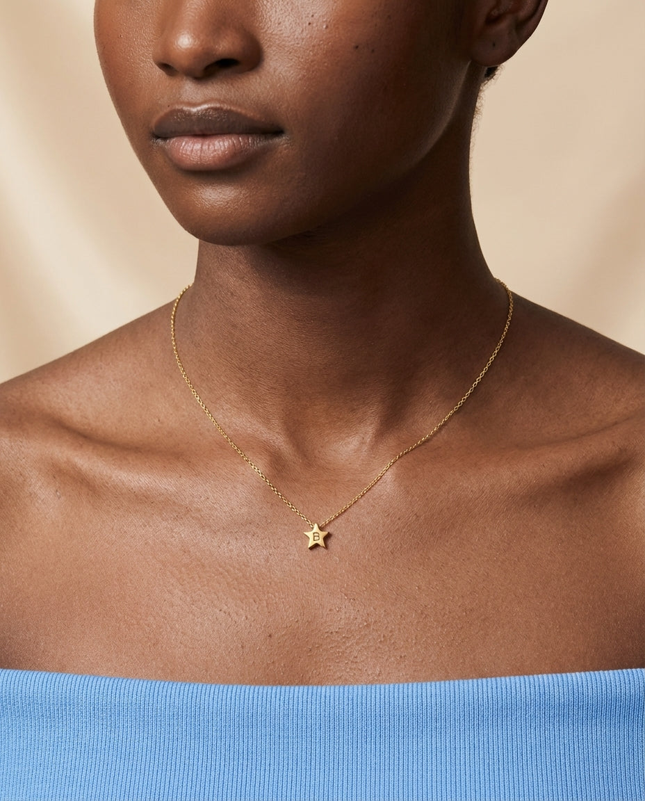 Personalized Gold Star Initial Necklace - Dainty Custom Jewelry