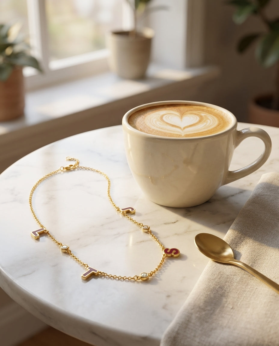 Personalized Gold Initial Necklace with Diamond Accents