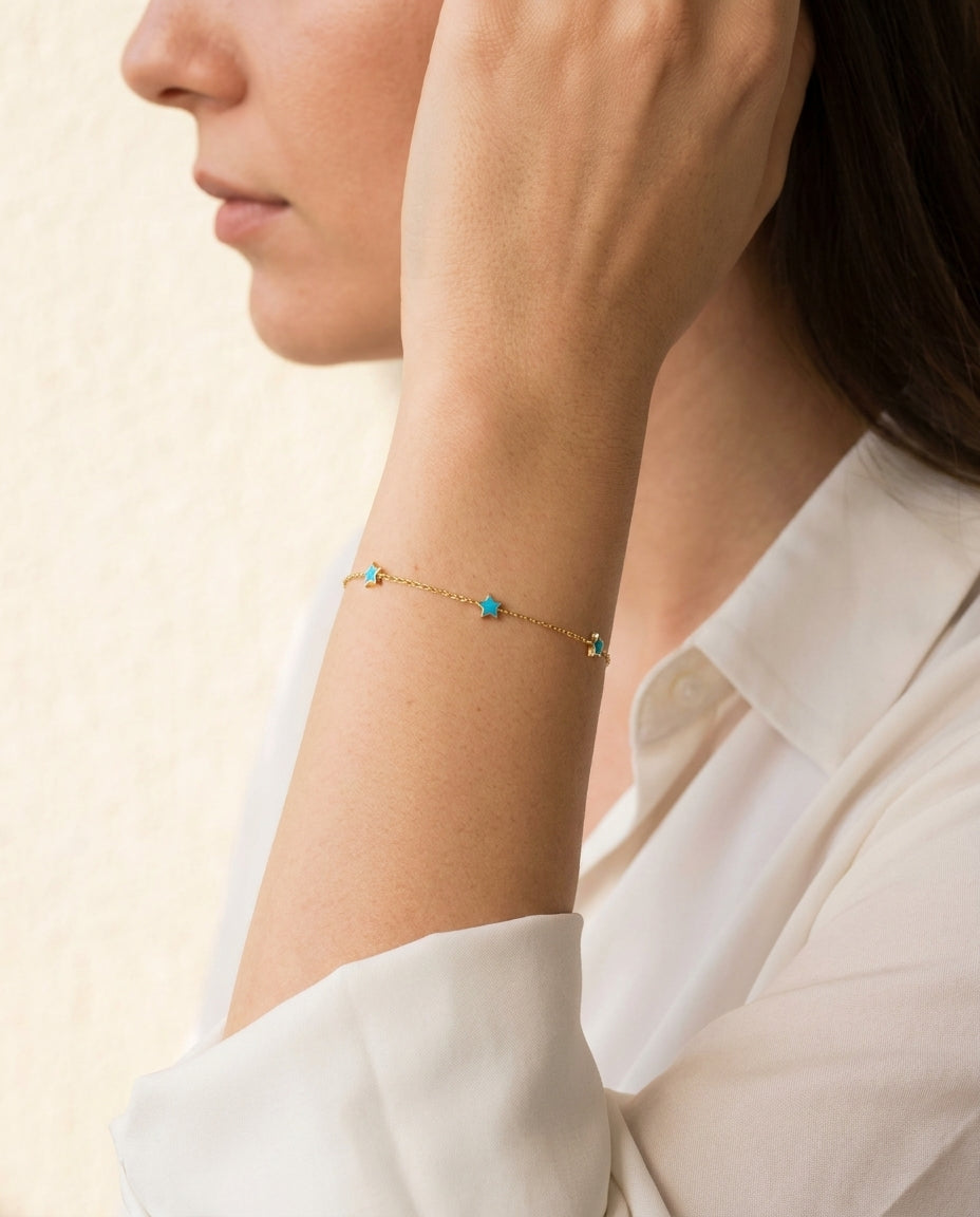 Dainty Gold Bracelet with Turquoise Stars