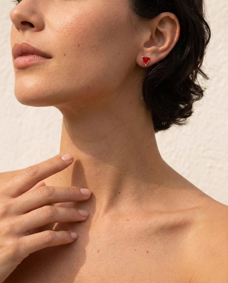 Birthstone Heart Gold Stud Earrings - Birthstone Jewelry