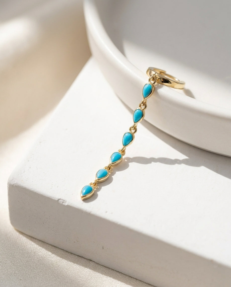 Turquoise Teardrop Cascade Gold Dangle Earring